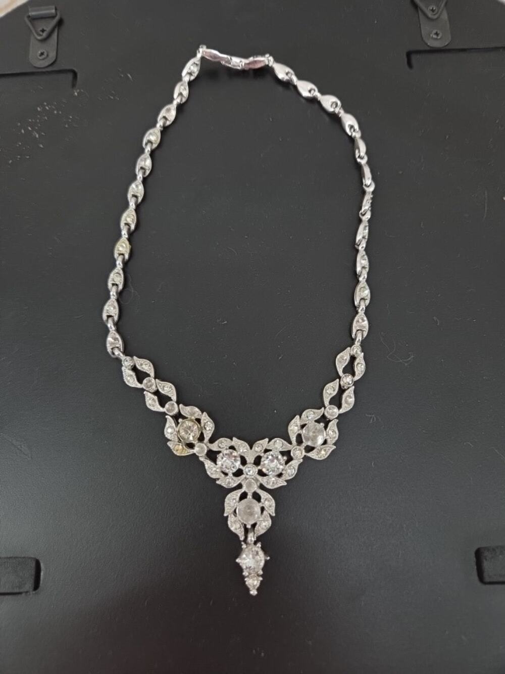 Vintage Signed Bogoff Rhinestone Necklace Wedding Special Event 15.25 Inch